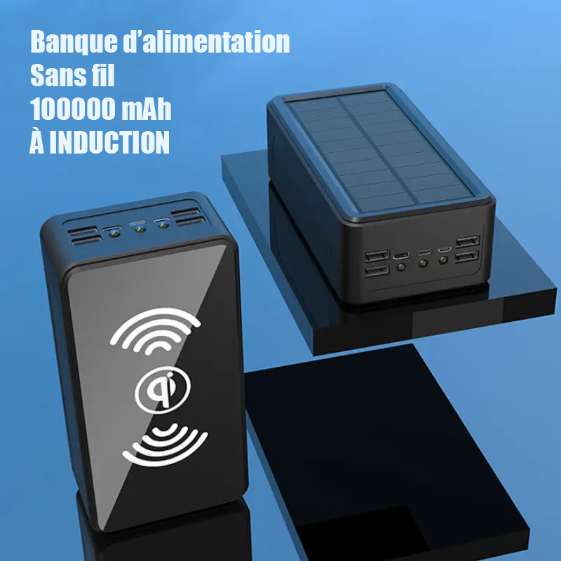 Chargeur Batterie Externe Solaire Sans Fil INDUCTION Noir 100000Mah Power Bank Portable Avec LED Haute Capacit Pour iPhone Android